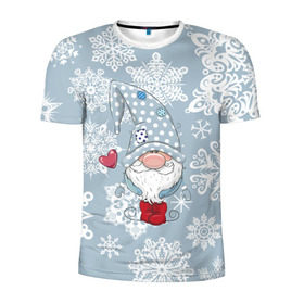 Мужская футболка 3D спортивная с принтом Милый гномик в Санкт-Петербурге, 100% полиэстер с улучшенными характеристиками | приталенный силуэт, круглая горловина, широкие плечи, сужается к линии бедра | happy new year | волшебство | гном | гномик | новый год | снег | снежинки