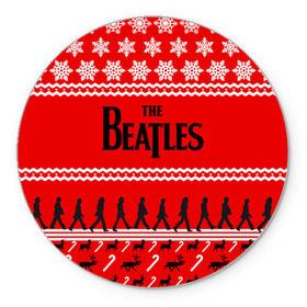 Коврик круглый с принтом Праздничный The Beatles в Санкт-Петербурге, резина и полиэстер | круглая форма, изображение наносится на всю лицевую часть | beatles | the beatles | бител | битлз | битлс | битлы | группа | джон леннон | джордж харрисон | жуки | знак | красный | ливерпульская четвёрка | мерсибит | надпись | новогодний | новый год | пол маккартни | поп