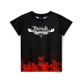 Детская футболка 3D с принтом Dethklok в Санкт-Петербурге, 100% гипоаллергенный полиэфир | прямой крой, круглый вырез горловины, длина до линии бедер, чуть спущенное плечо, ткань немного тянется | Тематика изображения на принте: band | dethklok | metal | music | rock | атрибутика | группа | метал | музыка | рок