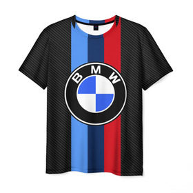 Мужская футболка 3D с принтом BMW Motorsport Carbon в Санкт-Петербурге, 100% полиэфир | прямой крой, круглый вырез горловины, длина до линии бедер | bmw | bmw motorsport | bmw performance | carbon | m | motorsport | performance | sport | бмв | карбон | моторспорт | спорт