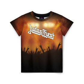 Детская футболка 3D с принтом Judas Priest в Санкт-Петербурге, 100% гипоаллергенный полиэфир | прямой крой, круглый вырез горловины, длина до линии бедер, чуть спущенное плечо, ткань немного тянется | Тематика изображения на принте: band | judas priest | metal | music | rock | атрибутика | метал | музыка | рок