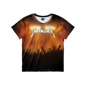 Детская футболка 3D с принтом Metallica в Санкт-Петербурге, 100% гипоаллергенный полиэфир | прямой крой, круглый вырез горловины, длина до линии бедер, чуть спущенное плечо, ткань немного тянется | band | metal | metallica | music | rock | атрибутика | метал | музыка | рок