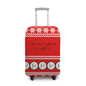 Чехол для чемодана 3D с принтом Праздничный Twenty One Pilots в Санкт-Петербурге, 86% полиэфир, 14% спандекс | двустороннее нанесение принта, прорези для ручек и колес | 21 pilots | красный | новогодний | рождество | снежинки