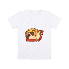 Детская футболка хлопок с принтом мопс-пицца в Санкт-Петербурге, 100% хлопок | круглый вырез горловины, полуприлегающий силуэт, длина до линии бедер | pug | мопс