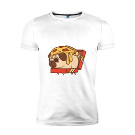 Мужская футболка премиум с принтом мопс-пицца в Санкт-Петербурге, 92% хлопок, 8% лайкра | приталенный силуэт, круглый вырез ворота, длина до линии бедра, короткий рукав | Тематика изображения на принте: pug | мопс