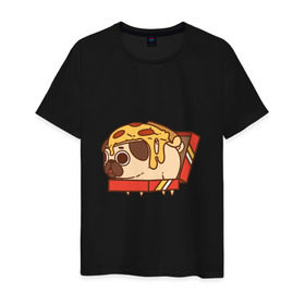 Мужская футболка хлопок с принтом мопс-пицца в Санкт-Петербурге, 100% хлопок | прямой крой, круглый вырез горловины, длина до линии бедер, слегка спущенное плечо. | Тематика изображения на принте: pug | мопс