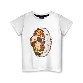 Детская футболка хлопок с принтом мопс-ролл в Санкт-Петербурге, 100% хлопок | круглый вырез горловины, полуприлегающий силуэт, длина до линии бедер | 