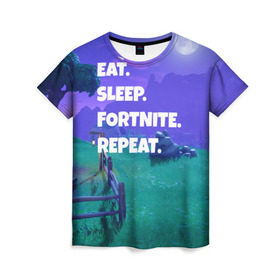 Женская футболка 3D с принтом Fortnite Repeat в Санкт-Петербурге, 100% полиэфир ( синтетическое хлопкоподобное полотно) | прямой крой, круглый вырез горловины, длина до линии бедер | battle royale | fortnite | батл роял | фортнайт