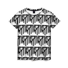 Женская футболка 3D с принтом Atletico Madrid Black&White в Санкт-Петербурге, 100% полиэфир ( синтетическое хлопкоподобное полотно) | прямой крой, круглый вырез горловины, длина до линии бедер | Тематика изображения на принте: атлетико мадрид | эмблема