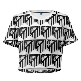Женская футболка 3D укороченная с принтом Atletico Madrid Black&White в Санкт-Петербурге, 100% полиэстер | круглая горловина, длина футболки до линии талии, рукава с отворотами | Тематика изображения на принте: атлетико мадрид | эмблема