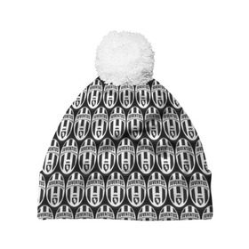 Шапка 3D c помпоном с принтом Juventus Black&White в Санкт-Петербурге, 100% полиэстер | универсальный размер, печать по всей поверхности изделия | Тематика изображения на принте: 