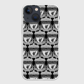 Чехол для iPhone 13 mini с принтом Liverpool BlackWhite в Санкт-Петербурге,  |  | england | football | liverpool fc | logo | sport | англия | арт | ливерпуль | лига | лого | спорт | текстура | фк | футбол | футбольный клуб | эмблема