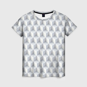 Женская футболка 3D с принтом 3D Кубы в Санкт-Петербурге, 100% полиэфир ( синтетическое хлопкоподобное полотно) | прямой крой, круглый вырез горловины, длина до линии бедер | 3д | иллюзия | куб | кубы | паттерн | текстура | узор