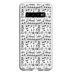 Чехол для Samsung Galaxy S10 с принтом Нотный стан в Санкт-Петербурге, Силикон | Область печати: задняя сторона чехла, без боковых панелей | бемоль | диез | до | ля | ми | ноты | октава | паттерн | ре | си | скрипичный ключ | соль | фа