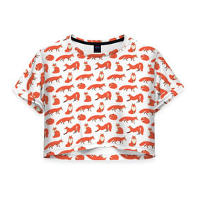 Женская футболка 3D укороченная с принтом Рыжий паттер в Санкт-Петербурге, 100% полиэстер | круглая горловина, длина футболки до линии талии, рукава с отворотами | лис | лиса | лисица | лисичка | лисы | паттерн | рыжая