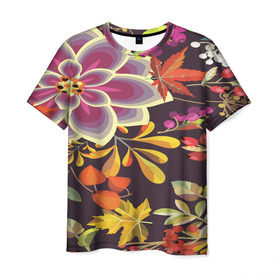 Мужская футболка 3D с принтом Осенние мотивы в Санкт-Петербурге, 100% полиэфир | прямой крой, круглый вырез горловины, длина до линии бедер | fashion | flower | акварельные цветы | краски | осень | природа | рисованные цветы | розы | цветы