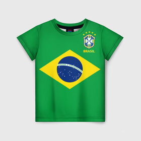 Детская футболка 3D с принтом Бразилия, форма в Санкт-Петербурге, 100% гипоаллергенный полиэфир | прямой крой, круглый вырез горловины, длина до линии бедер, чуть спущенное плечо, ткань немного тянется | Тематика изображения на принте: brazil | uniform