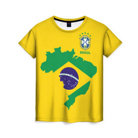 Женская футболка 3D с принтом Бразилия, форма в Санкт-Петербурге, 100% полиэфир ( синтетическое хлопкоподобное полотно) | прямой крой, круглый вырез горловины, длина до линии бедер | brazil | uniform