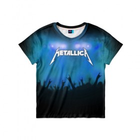 Детская футболка 3D с принтом Metallica в Санкт-Петербурге, 100% гипоаллергенный полиэфир | прямой крой, круглый вырез горловины, длина до линии бедер, чуть спущенное плечо, ткань немного тянется | band | metal | metallica | music | rock | атрибутика | группа | метал | музыка | рок