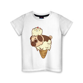 Детская футболка хлопок с принтом мопс-мороженое в Санкт-Петербурге, 100% хлопок | круглый вырез горловины, полуприлегающий силуэт, длина до линии бедер | Тематика изображения на принте: pug | мопс