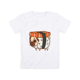 Детская футболка хлопок с принтом мопс-суши в Санкт-Петербурге, 100% хлопок | круглый вырез горловины, полуприлегающий силуэт, длина до линии бедер | Тематика изображения на принте: pug | мопс