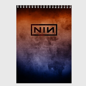 Скетчбук с принтом Nine Inch Nails в Санкт-Петербурге, 100% бумага
 | 48 листов, плотность листов — 100 г/м2, плотность картонной обложки — 250 г/м2. Листы скреплены сверху удобной пружинной спиралью | band | metal | music | nine inch nails | rock | атрибутика | группа | метал | музыка | рок