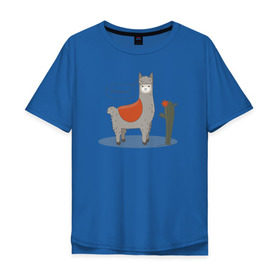 Мужская футболка хлопок Oversize с принтом alpaca-llama в Санкт-Петербурге, 100% хлопок | свободный крой, круглый ворот, “спинка” длиннее передней части | Тематика изображения на принте: alpaca | llama | альпака | кактус | лама