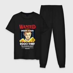 Мужская пижама хлопок с принтом Wanted: Eggo Thief / 11 в Санкт-Петербурге, 100% хлопок | брюки и футболка прямого кроя, без карманов, на брюках мягкая резинка на поясе и по низу штанин
 | 11 | netflix | stranger | things | бобби | браун | милли | нетфликс | одиннадцать