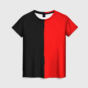 Женская футболка 3D с принтом Red & Black в Санкт-Петербурге, 100% полиэфир ( синтетическое хлопкоподобное полотно) | прямой крой, круглый вырез горловины, длина до линии бедер | black | duotone | phrases | red | text | двухцветный | красный | мат | надписи | половины | полоса | текст | фразы | черный