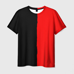 Мужская футболка 3D с принтом Red & Black в Санкт-Петербурге, 100% полиэфир | прямой крой, круглый вырез горловины, длина до линии бедер | black | duotone | phrases | red | text | двухцветный | красный | мат | надписи | половины | полоса | текст | фразы | черный
