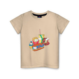 Детская футболка хлопок с принтом Вкусные Симпсоны в Санкт-Петербурге, 100% хлопок | круглый вырез горловины, полуприлегающий силуэт, длина до линии бедер | bart | homer | simpsons | барт | гомер | лиза | макдак | макдональдс | мардж | мэгги | фастфуд