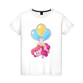 Женская футболка хлопок с принтом Chibi Pinkie Pie в Санкт-Петербурге, 100% хлопок | прямой крой, круглый вырез горловины, длина до линии бедер, слегка спущенное плечо | cartoon | chibi | fim | mlp | mult | my little pony | pinkie | pinkie pie | pony | млп | пинки пай | пони