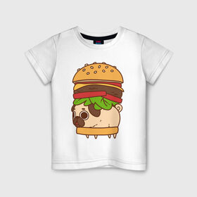 Детская футболка хлопок с принтом мопс-бургер в Санкт-Петербурге, 100% хлопок | круглый вырез горловины, полуприлегающий силуэт, длина до линии бедер | Тематика изображения на принте: pug | мопс