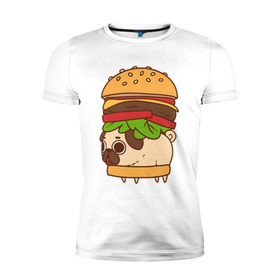 Мужская футболка премиум с принтом мопс-бургер в Санкт-Петербурге, 92% хлопок, 8% лайкра | приталенный силуэт, круглый вырез ворота, длина до линии бедра, короткий рукав | pug | мопс