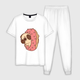 Мужская пижама хлопок с принтом мопс-пончик в Санкт-Петербурге, 100% хлопок | брюки и футболка прямого кроя, без карманов, на брюках мягкая резинка на поясе и по низу штанин
 | pug | мопс