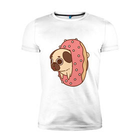 Мужская футболка премиум с принтом мопс-пончик в Санкт-Петербурге, 92% хлопок, 8% лайкра | приталенный силуэт, круглый вырез ворота, длина до линии бедра, короткий рукав | pug | мопс