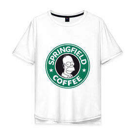 Мужская футболка хлопок Oversize с принтом Springfield Coffee в Санкт-Петербурге, 100% хлопок | свободный крой, круглый ворот, “спинка” длиннее передней части | homer | simpsons | гомер | лого | спрингфилд | старбакс