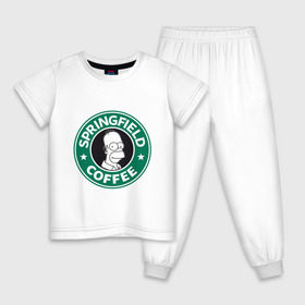 Детская пижама хлопок с принтом Springfield Coffee в Санкт-Петербурге, 100% хлопок |  брюки и футболка прямого кроя, без карманов, на брюках мягкая резинка на поясе и по низу штанин
 | homer | simpsons | гомер | лого | спрингфилд | старбакс