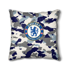 Подушка 3D с принтом FC Chelsea Camouflage в Санкт-Петербурге, наволочка – 100% полиэстер, наполнитель – холлофайбер (легкий наполнитель, не вызывает аллергию). | состоит из подушки и наволочки. Наволочка на молнии, легко снимается для стирки | Тематика изображения на принте: 