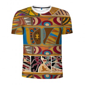 Мужская футболка 3D спортивная с принтом Africa Style в Санкт-Петербурге, 100% полиэстер с улучшенными характеристиками | приталенный силуэт, круглая горловина, широкие плечи, сужается к линии бедра | Тематика изображения на принте: afrika | pattern | африка | африканские мотивы | африканские узоры | солнце | узор | этника | южный континент