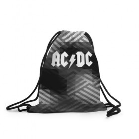 Рюкзак-мешок 3D с принтом AC/DC rock band в Санкт-Петербурге, 100% полиэстер | плотность ткани — 200 г/м2, размер — 35 х 45 см; лямки — толстые шнурки, застежка на шнуровке, без карманов и подкладки | ac dc | logo | music | pop | rock | usa | альтернатива | америка | металл | музыка | музыкальный | поп | рок