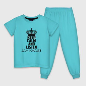 Детская пижама хлопок с принтом Keep calm and listen Jah Khalib в Санкт-Петербурге, 100% хлопок |  брюки и футболка прямого кроя, без карманов, на брюках мягкая резинка на поясе и по низу штанин
 | Тематика изображения на принте: jah khalib | jahkhalib | snd | znnkn | бахтияр мамедов | битмейкер | джа калиб | джакалиб | джах халиб | если че | жах халиб | певец | продюсер | реп | репер | рэп | рэпер | хип хоп | хипхоп | я баха