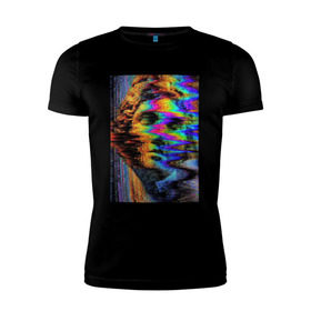 Мужская футболка премиум с принтом Pixel art в Санкт-Петербурге, 92% хлопок, 8% лайкра | приталенный силуэт, круглый вырез ворота, длина до линии бедра, короткий рукав | Тематика изображения на принте:  vaporwave | вебпанк | пиксель | скульптура