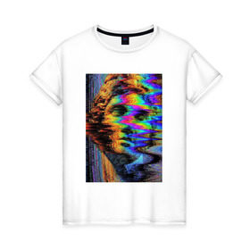 Женская футболка хлопок с принтом Pixel art в Санкт-Петербурге, 100% хлопок | прямой крой, круглый вырез горловины, длина до линии бедер, слегка спущенное плечо |  vaporwave | вебпанк | пиксель | скульптура