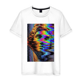 Мужская футболка хлопок с принтом Pixel art в Санкт-Петербурге, 100% хлопок | прямой крой, круглый вырез горловины, длина до линии бедер, слегка спущенное плечо. | Тематика изображения на принте:  vaporwave | вебпанк | пиксель | скульптура