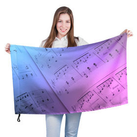 Флаг 3D с принтом Ноты в Санкт-Петербурге, 100% полиэстер | плотность ткани — 95 г/м2, размер — 67 х 109 см. Принт наносится с одной стороны | Тематика изображения на принте: guitar | music | piano | гитара | музыка | ноты | пианино