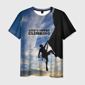 Мужская футболка 3D с принтом climbing в Санкт-Петербурге, 100% полиэфир | прямой крой, круглый вырез горловины, длина до линии бедер | adrenaline | extreme | hiking | mountaineering | mountains | risk | rocks | sport | адреналин | альпинизм | высота | горы | риск | скалолазание | скалы | спорт | туризм | экстрим