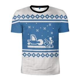 Мужская футболка 3D спортивная с принтом Свитер с Оленем в Санкт-Петербурге, 100% полиэстер с улучшенными характеристиками | приталенный силуэт, круглая горловина, широкие плечи, сужается к линии бедра | зима | новый год | олень | подарок | прикол | свитер | свитер с оленем