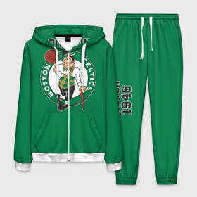 Мужской костюм 3D с принтом Boston Celtics в Санкт-Петербурге, 100% полиэстер | Манжеты и пояс оформлены тканевой резинкой, двухслойный капюшон со шнурком для регулировки, карманы спереди | boston | boston celtics | celtics | nba | баскетбол | бостон | нба | селтикс