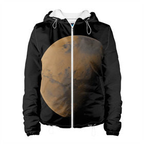 Женская куртка 3D с принтом Марс в Санкт-Петербурге, ткань верха — 100% полиэстер, подклад — флис | прямой крой, подол и капюшон оформлены резинкой с фиксаторами, два кармана без застежек по бокам, один большой потайной карман на груди. Карман на груди застегивается на липучку | Тематика изображения на принте: elon musk | space x | spacex | будущее | вселенная | вулкан | долина | илон маск | космические | космос | красная планета | кратер | маринер | марсиане | марсианин | небес | новый дом | путешествия | роскосмос
